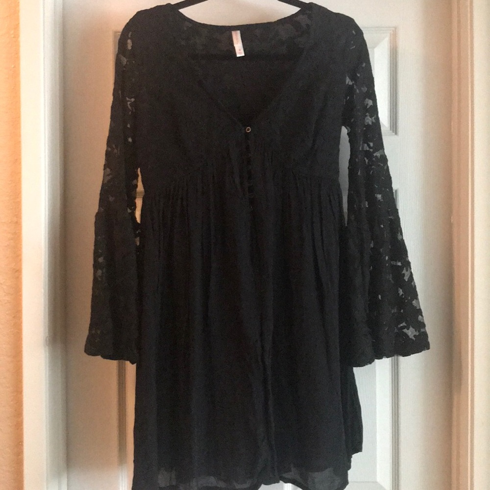 Black mini bell sleeve dress